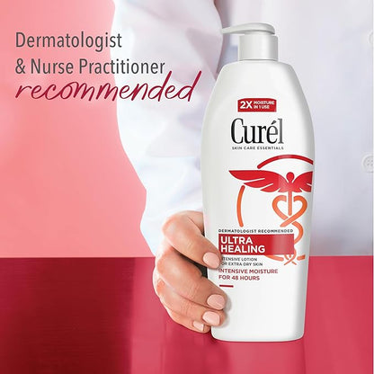 Curel Ultra Healing Intensive Fragrance-Free Lotion For Extra-Dry Skin, Dermatologist Recommended, Ideal for Sensitive Skin, Cruelty Free, Paraben Free, 13 Oz, Pack of 3