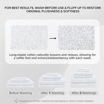 Comfort Spaces Turkish Bathroom Towel Set 6 Piece Luxury Bath Towel Set 2 Hand Towel for Bathroom 2 Washcloth 2 Large White Bath Towel Sets Long Staple Ultra-Soft Quick Dry Towel Set