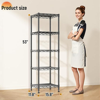 5 Tier Metal Shelving Unit Wire Shelving,Storage Rack for Small Space:Adjustable Storage Shelves Standing Bathroom Shelf and Narrow Small Shelf for Laundry Dorm Kitchen Pantry Closet15.8"w*11.8"D*53"H