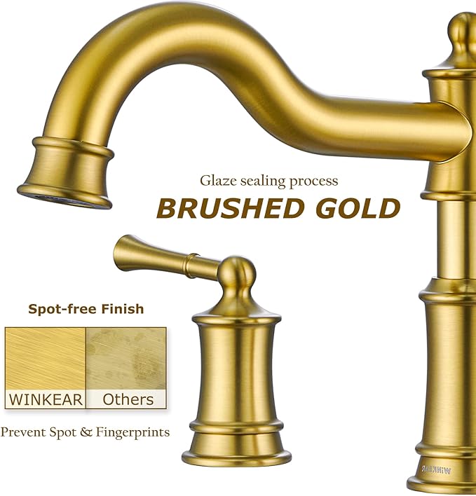 Roman Bathtub Faucet Deck Mount Tub Faucet for Bathroom Widespread Elegant Classic Spout with 3 Holes 2 Handle Valve Cartridge Included,Brush Gold