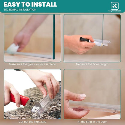 Bathroom Shower Glass Door Bottom Seal Strip, 2PCS 36 Inch Long Clear PVC Seal Strips for 5/16"(8mm) - 3/8"(10mm) Thick Framless Glass Door Panel
