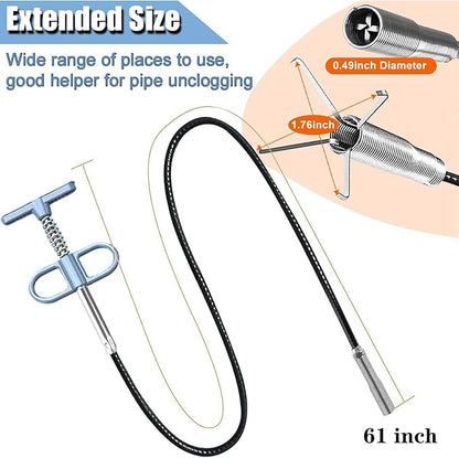 Drain Snake 61 Inch Flexible Claw Grabber Tool with 4 Claws Bendable Hose - Flexible Grabber Claw Pick Up Reacher Tool for Clogged Drains Opener Cleaning