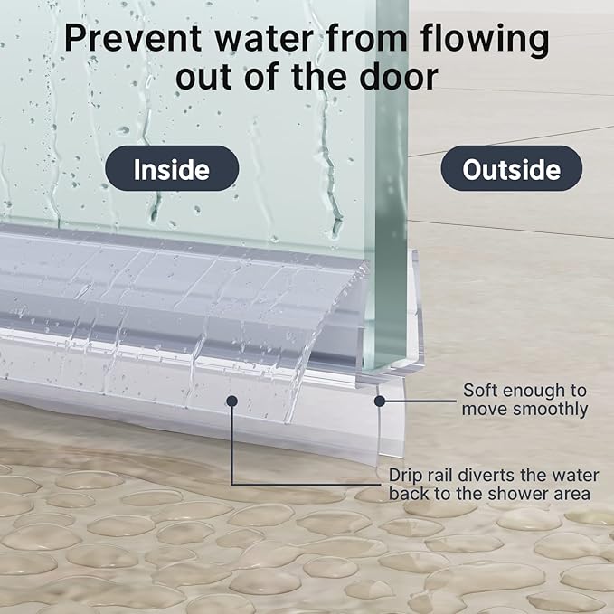 AmazerBath Frameless Shower Door Bottom Seal 39 inch (Set of 2) - Clear, Suitable for 3/8 Inch Glass, Modern Style