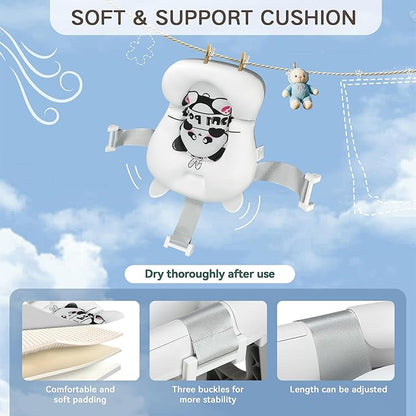 Collapsible Baby Bathtub for Newborn to Toddler (0-24 Months), Portable Baby Bath Tub for Travel, Newborn Bathtub with Soft and Supportive Cushion (Panda-Gray)