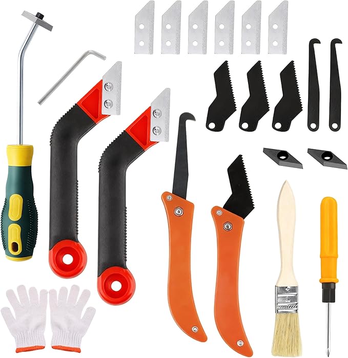 BDS-HOME 23 Pack Grout Removal Tool Kit, 2 Tile Grout Saws with 6 Extra Blades, 2 Hand Grout Saw with 5 Cleaning Sawtooth Blades, Hook Knife, for Bath Shower Floor Tile Grout Cleaning Caulk Remover