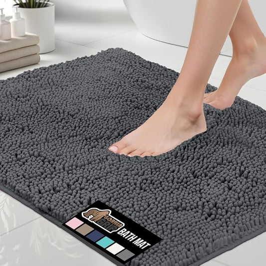 GORILLA GRIP Bath Rug Mat, Soft Absorbent Chenille, Quick Dry Microfiber Mats, Rubber Backing Washable Shower Floor Rugs, Bathmat Runner, US Designed Bathroom Home Decor Accessories 24x17, Charcoal