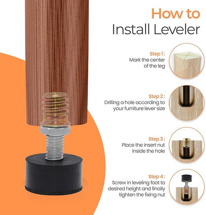 M8 Rubber Adjustable Furniture Leveler，8 Pack Leveling Feet Screws in Threaded, Feet Levelers Screw On Furniture Glide Leveling for Table, Chair, Furniture Legs