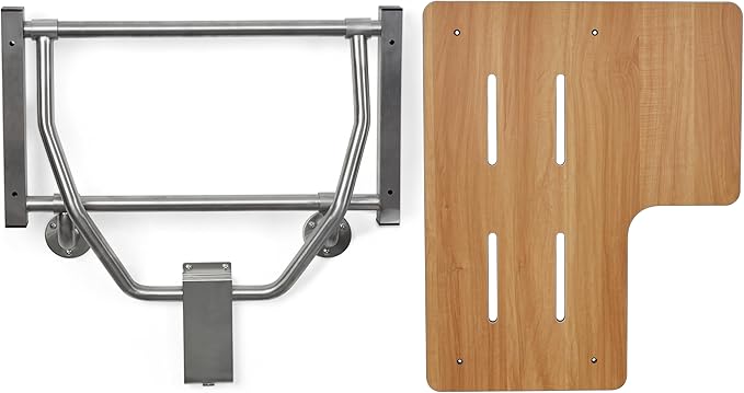 Seachrome 26" x 22.5” Teak Reversible Folding Transfer Tub/Shower Seat, ADA Compliant