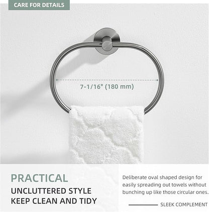 Angle Simple Swivel Towel Ring for Bathroom, SUS304 Stainless Steel Oval Hand Towel Ring Rack for Wall, Gunmetal Gray