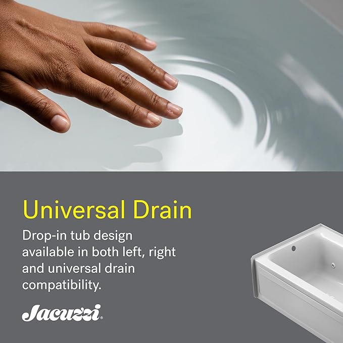 Jacuzzi SIGNATURE Acrylic Drop-In Bathtub, Soaking Sanctuary, Slip Resistant, Universal Drain Placement, 60" (L) x 36" (W), Rectangle, White