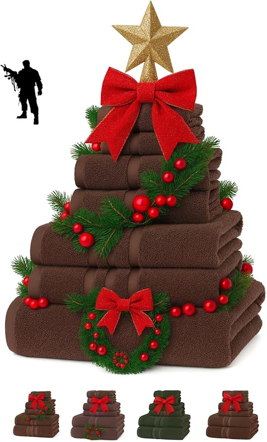 Veteran Textile LLC - 6 Pieces-Turkish Cotton - Luxury Towel Set for Bathroom & Kitchen, 2 Bath Towels, 2 Hand Towels & 2 WashCloths *Valued $79.99* (Dark Chocolate)