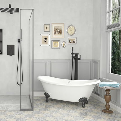 BESy Tub Filler Freestanding Bathtub Faucet Free Standing Tub Faucet Matte Black Floor Mount Bathroom Tub Faucets Bath Faucets with 2 Function Handheld Sprayer