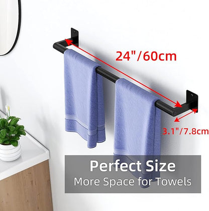 Bathroom Towel Bar, 24 Inch Towel Racks for Bathroom Wall Mounted, Heavy Duty Hand Towel Holder Organizer, Modern Home Decor Towel Rod, Matte Black Single Bar
