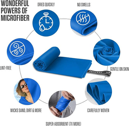 VENTURE 4TH Quick Dry Towel. Microfiber Travel Towel Ideal for Camping, Hiking, Backpacking, Gym. Lightweight & Fast Drying Travel Towels for Body. Compact & Easy to Pack - Blue Large