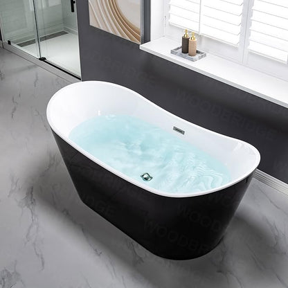 WOODBRIDGE 67" Acrylic Freestanding Bathtub Contemporary Soaking Tub with Brushed Nickel Overflow and Drain,Black,B1815-BN