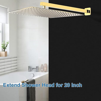 HarJue Shower Arm, Rain Shower Head Extension Extender, With Flange and Teflon Tape, Made of Thicken Stainless Steel for Bathroom Rainfall Shower (20 Inch, Chrome Gold）