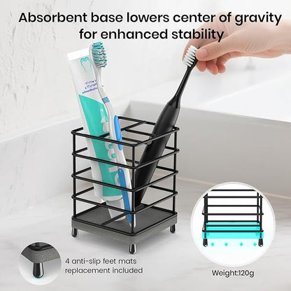 Toothbrush Holders with Quick Drying Mat—Black DiatomiteToothbrush and Toothpaste Holder for Bathroom—3 Slots Openwork Design Bathroom Counter Organizer for Electric Toothbrush,Razor, Toothpaste