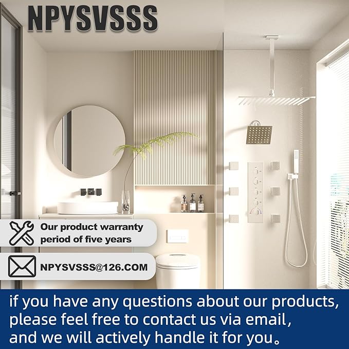 Thermostatic Shower System Dual Shower Heads with 16" Ceiling Mounted Rain Shower Head & 6" Wall Mounted Head 4 Function Full Body Shower System with body jets Can All Run Together, Chrome