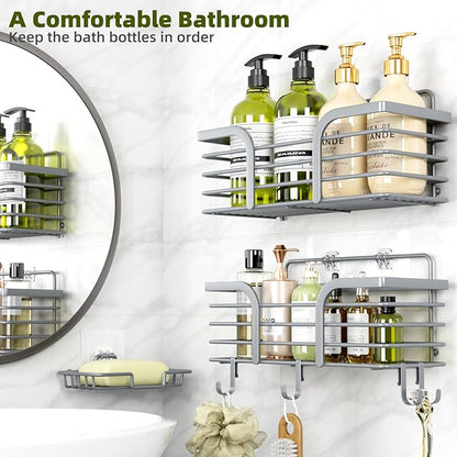 Yougai Shower Caddy 3 Pack, Adhesive Shower Shelf Organizer Rack, Rustproof Stainless Steel Bathroom Organizers and Storage, Large Capacity Wall Mounted No Drilling Bathroom Accessories