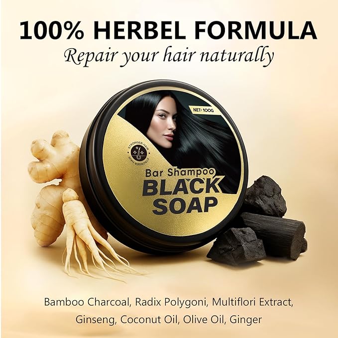 Black Hair Soap Bar with Bamboo Charcoal & Herbal Extracts - Natural Solution for Youthful Hair ﻿
