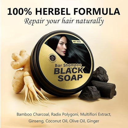 Black Hair Soap Bar with Bamboo Charcoal & Herbal Extracts - Natural Solution for Youthful Hair ﻿