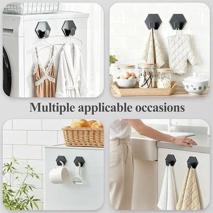 Tindbea Adhesive Towel Hooks Heavy Duty Wall Hooks Waterproof Stainless Steel Shower Rack for Coat, Key, Hat, Robe, Clothes, Picture Hanging Towel Hooks for Bathrooms Kitchen Door (2-Pack, Black)