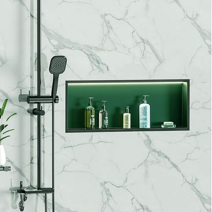 RGB LED Light Shower Niche, Matte Black 30X12 in Stainless Steel Wall Niche with Remote Control, Waterproof No Tile Needed Wall Niche for Bathroom Storage Built-in Installation