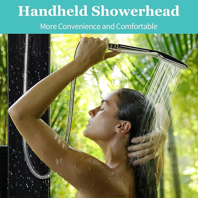 VINGLI 10.6 Gallon 7.5FT Solar Heated Shower with Shower Head, Handheld Showerhead and Foot Shower Tap for Poolside Backyard Beach Pool Spa