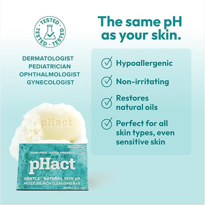 ANDREW LESSMAN pHact Moisture-Rich, Soap-Free Cleansing Bar. Natural Skin pH. Fragrance-Free. All Skin Types - Even Sensitive Skin. Hypoallergenic. Dermatologist Tested. 12 Pack 4.25 oz each