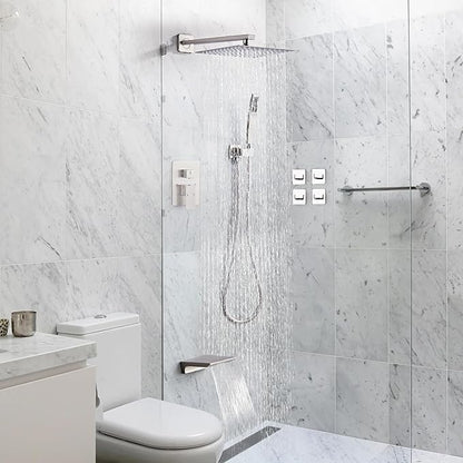 Shower Faucet Set Complete with Tub Spout Shower System Wall Mounted with 8 inch Rainfall Shower Head and Handheld Shower Rain Shower Combo for Bathroom, Brushed Nickel