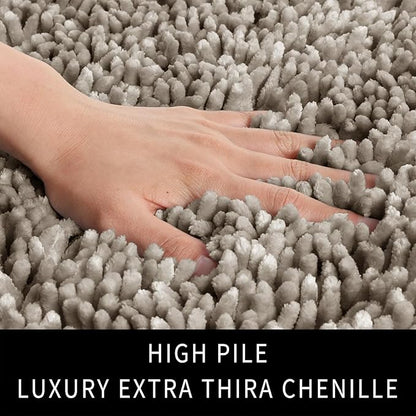 Yimobra Toilet Rugs U Shaped Washable, Extra Thick Soft Absorbent Chenille Contour Bathroom Rugs for Toilet 24x20 Inch, Quick Dry Non Slip Toilet Mat for Bath Floor, Light Brown