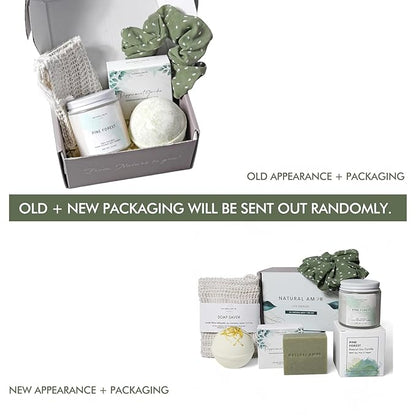 Natural Amor Green Spa Gift Set for Women, Peppermint Forest Bath Gift for her,5pc Bath & Body Gift Including Soap Bar, Candle, Bath Bomb