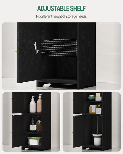 Bathroom Storage Cabinet, Small Corner Floor Cabinet with 2 Doors and Adjustable Shelf, Narrow Toilet Paper Cabinets, Bathroom Organizer for Small Spaces, 7.9" D x 9.8" W x 29.5" H Black