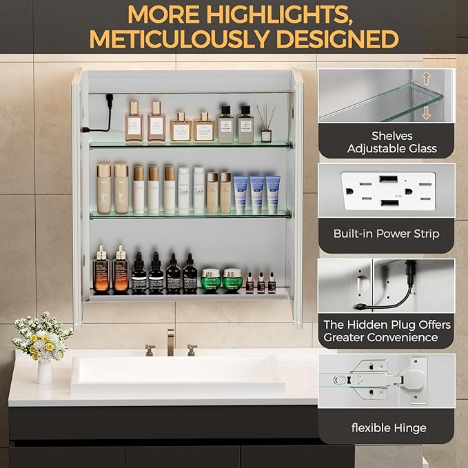 New LED Bathroom Mirror 24 * 36 Stepless Dimmable Wall Mirrors with Anti-Fog, Shatter-Proof, Memory, 3 Colors, Memory Function, Water Proof, Decor Vanity Mirror