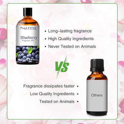 PHATOIL 3.38FL.OZ Blueberry Fragrance Oils for Aromatherapy, Essential Oils for Diffusers for Home, Perfect for Diffuser, Yoga, Skin Care, DIY Candle and Soap Making - 100ml