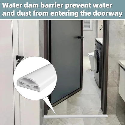 118Inch New Shower Threshold Water Dam Barrier,Collapsible Self-Adhesive Silicone Shower Water Guard for Bathroom Bathtub and Kitchen,Shower Water Blocker Suitable for Wheelchair Access(White)