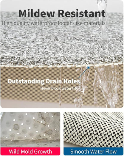 Non Slip Shower Mat, Comfortable Bath mat for Textured Surface,Quick Drying Easy Cleaning Shower Floor Mat for Wet Area,Without Suction Cups 24x24 Lightgrey