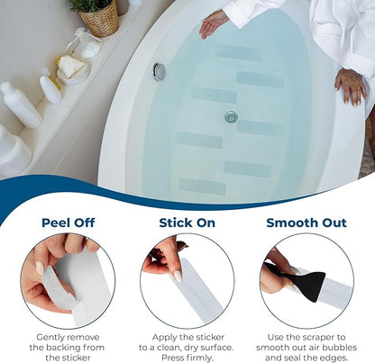 Anti-Slip Shower Stickers - Help Reduce Slipping in Bathtub & Shower, Clear Non-Slip Bath Strips, Strong Adhesive Bathtub Appliques Suitable for Homes with Kids, Adults & Seniors - 24 Pcs - Homergy