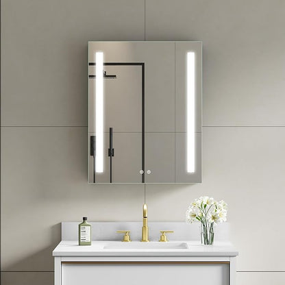 WELLFOR 24" X 30" LED Medicine Cabinet with Mirror, Single Right Opening Door, Recessed or Surface Cabinet Mirror, Bathroom Mirror Cabinet, Medicine Cabinet with Lights with Outlets & USB Ports