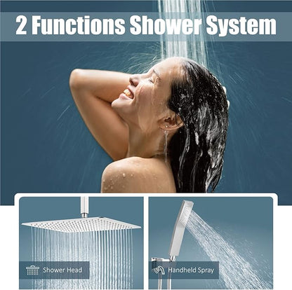 Aolemi Ceiling Mount Shower System Rain Shower Head with Handheld Spray High Pressure Shower Faucet Set Rough-in Valve Shower Trim Kit Included Bathroom Polish Chrome 16 Inch Ceiling Shower Head