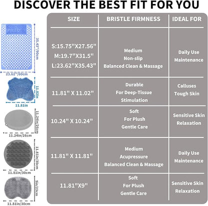 Bath Tub Shower Mat with Soft Shower Foot Scrubber Mat for Massage,Non Slip Bathtub Mat with Strong Suction Cups, Silicone Shower Foot Scrubber Mat (Gray, 35.4" X 23.6"(Rectangular))