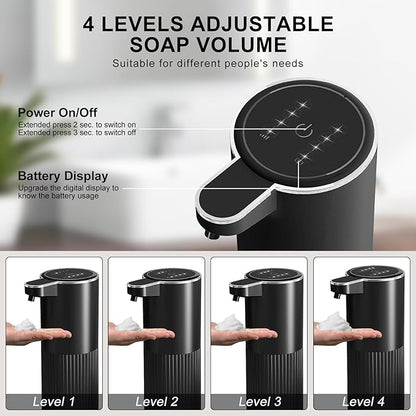 GuDoQi Automatic Touchless Foaming Soap Dispenser, 4-Level Adjustable Foam, USB Rechargeable Hand Soap Dispenser for Bathroom, Kitchen Countertops, 12.2oz/360mL, Black