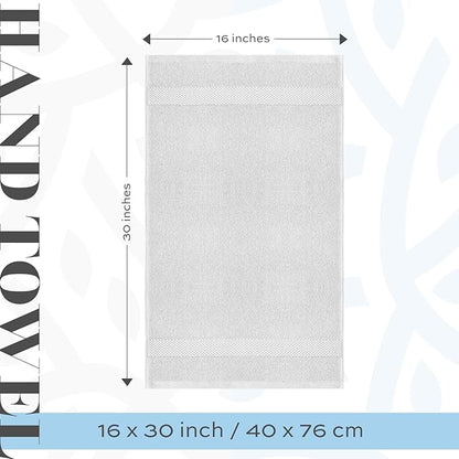 White Classic Luxury Silver Hand Towels - Soft 100% Turkish Cotton | Highly Absorbent Hotel spa Bathroom Towel Collection | 16x30 Inch | Set of 6
