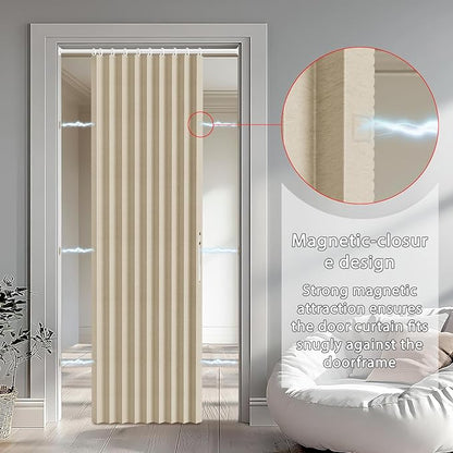 Accordion Door Curtain Set - 100% Blackout, with Curtain Rod Included, for Bedroom Privacy Protection (Beige-43 W x 78" L+Rod)
