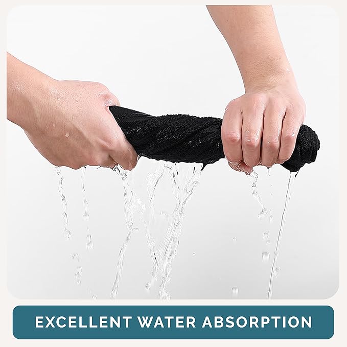 Casa Platino 100% Cotton Washcloths 12 Pack - Spa & Salon Quality Face Towels - Ring Spun, Soft & Absorbent Wash Cloths for Body, Beauty, Home, Gym - Fingertip Towels Set- 13"x13", Black Towel Set