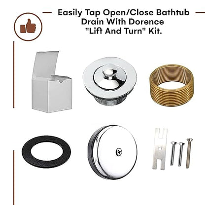Dorence Antique Brass Bathtub Drain Replacement Parts - Lift, Turn to Drain Plug - Single Hole, Brass Construction, Universal Fit for 1 3/8" or 1 1/2" Drains - Overflow Drain Conversion Kit