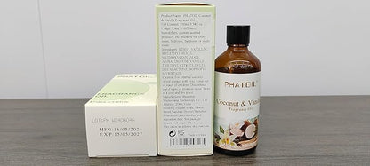 PHATOIL 3.38FL.OZ Coconut & Vanilla Fragrance Oils for Aromatherapy, Essential Oils for Diffusers for Home, Perfect for Diffuser, Yoga, DIY Candle and Soap Making - 100ml