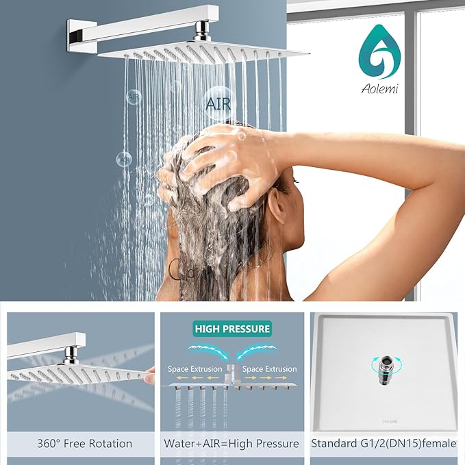 Aolemi Shower Faucet Set, High Pressure Shower System with 2-in-1 Handheld Sprayer, Wall Mount Fixture Combo with Rough-in Valve, 12 Inch Shower Head, Polish Chrome