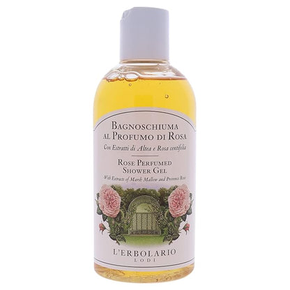 L'Erbolario Perfumed Shower Gel – Soothing Body Soap with Marsh Mallow – Protecting and Toning Body Wash with Amber Floral Fragrance - Rose - 8.4 oz
