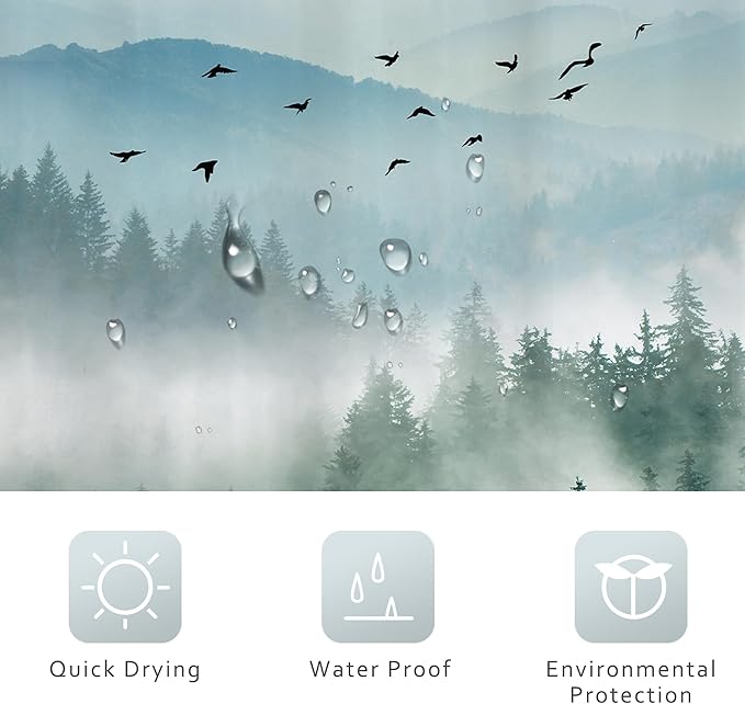 Riyidecor Long Green Shower Curtain 72Wx78H Inch Mountain Scenery Natural Pine Tree View Rustic Scene Landscape Netural Mens Women Bathroom Decor Fabric Polyester Waterproof 12 Pack Hooks